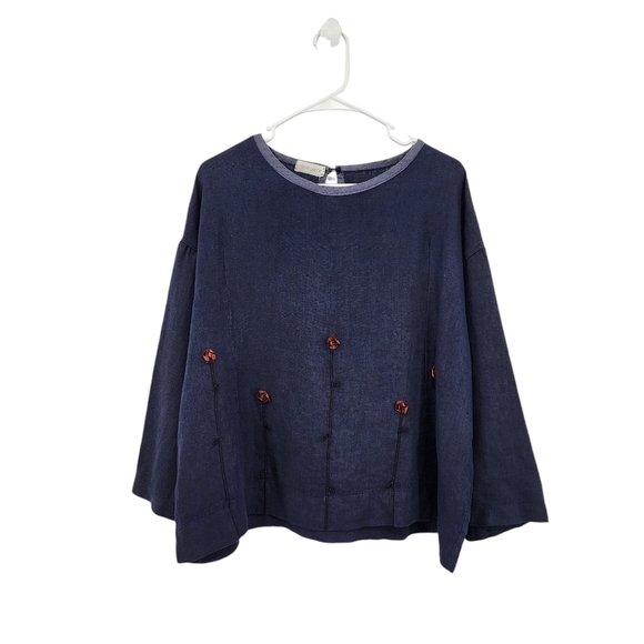 Krista Larson Women's Vintage 100% Linen Applique Blouse and Skirt Set - OS - Picture 2 of 12